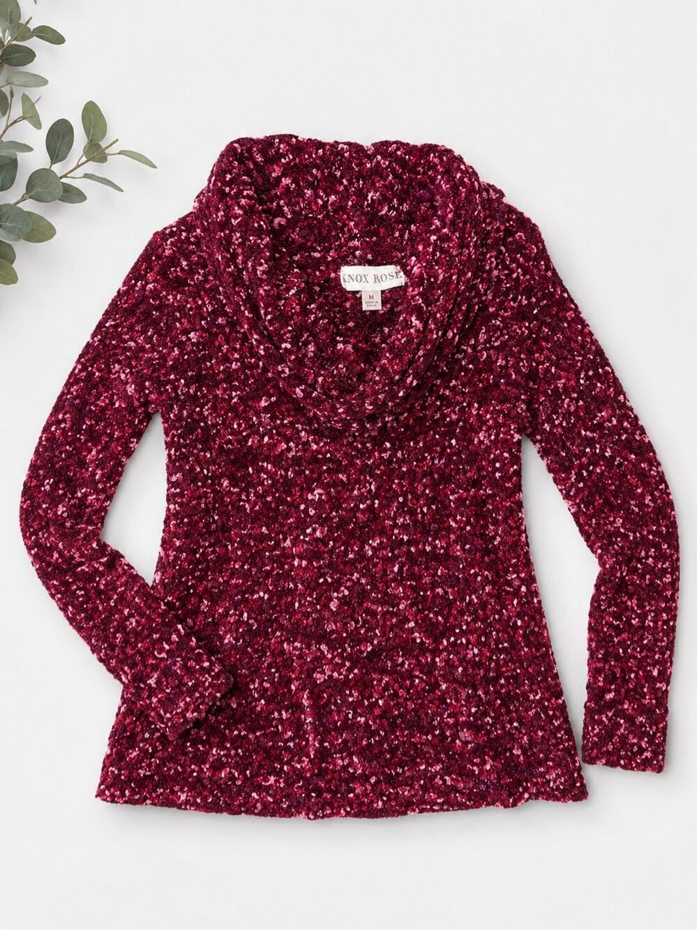 Knox Rose Women’s Burgundy Pink Marled Cowl Neck Sweater Size M